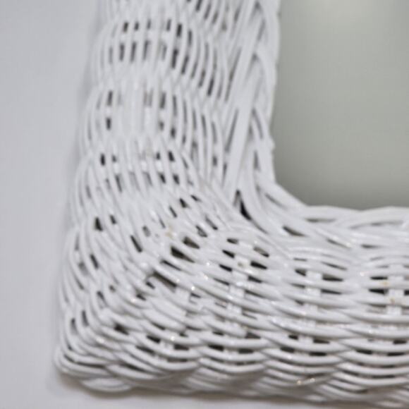 White Wicker Wall Mirror Coastal Cottage Farmhouse Boho Shabby Chic 18"x24" - Picture 5 of 14